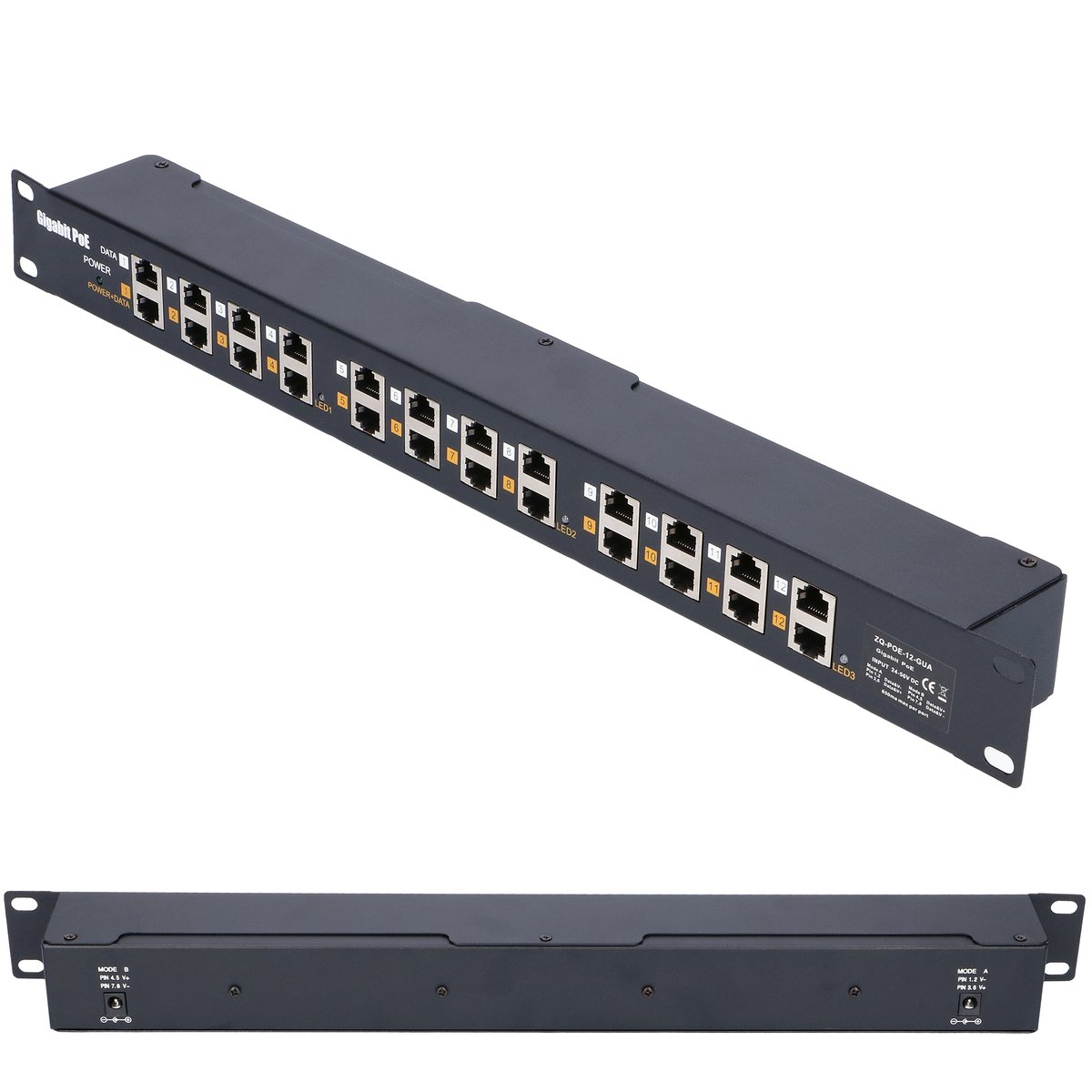 Extralink 12-Port Gigabit PoE Injector | 12 x 1000Mb/s RJ45 Ports, Rackmount