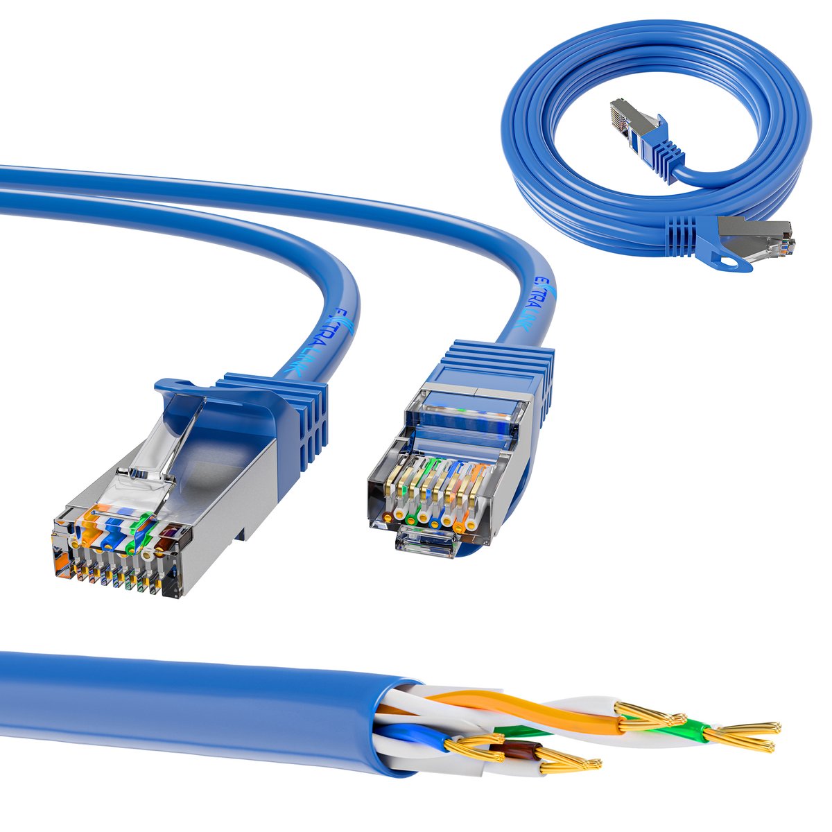 Extralink Cat.6A S/FTP LAN Patch Cord 2m, Copper Network Cable Twisted Pair 10Gbit/s