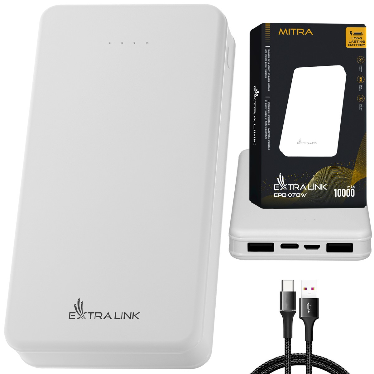 Extralink EPB-078W 10000mAh White | Power Bank | Powerbank, USB-C