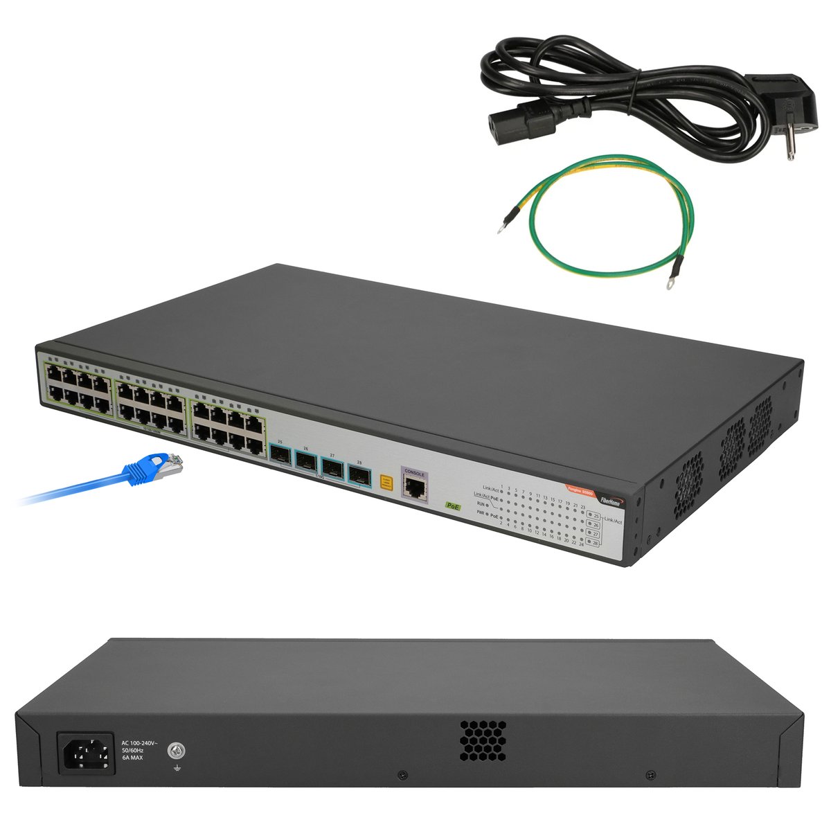 FiberHome S4820-28T-X-PE-AC | Switch | 24x RJ45 1000Mb/s PoE, 4x SFP+, 4x SFP+, 4x SFP-AC