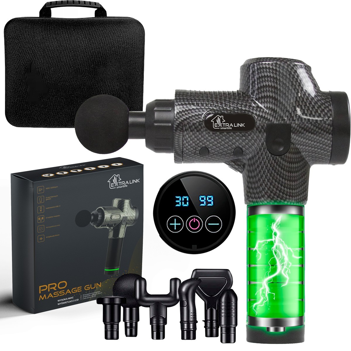 Extralink Massage Gun Pro | Massage gun | 3800 RPM, 6 replaceable heads