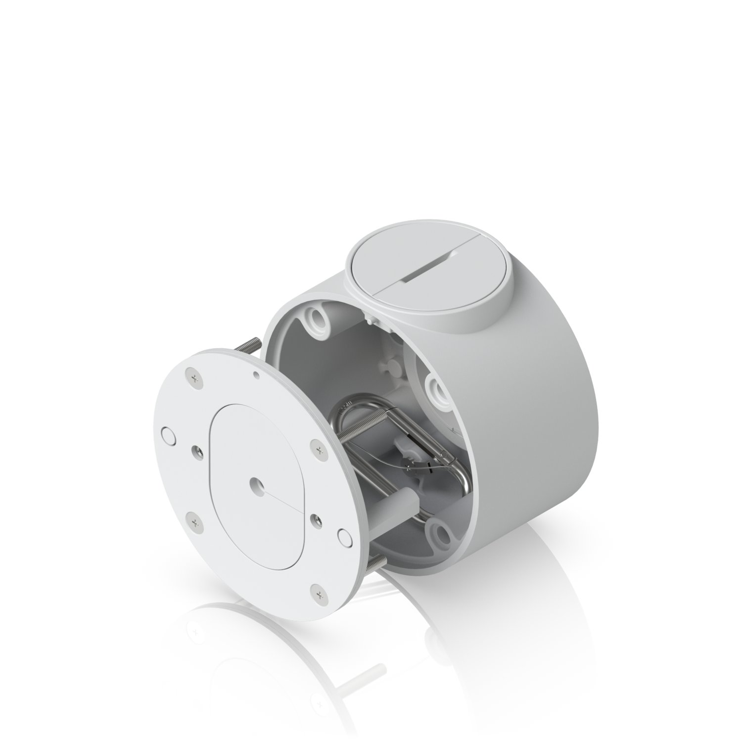 Tamper-resistant junction box - for compact UniFi Dome and - Turret cameras that enhances mounting durability, aesthetics, and