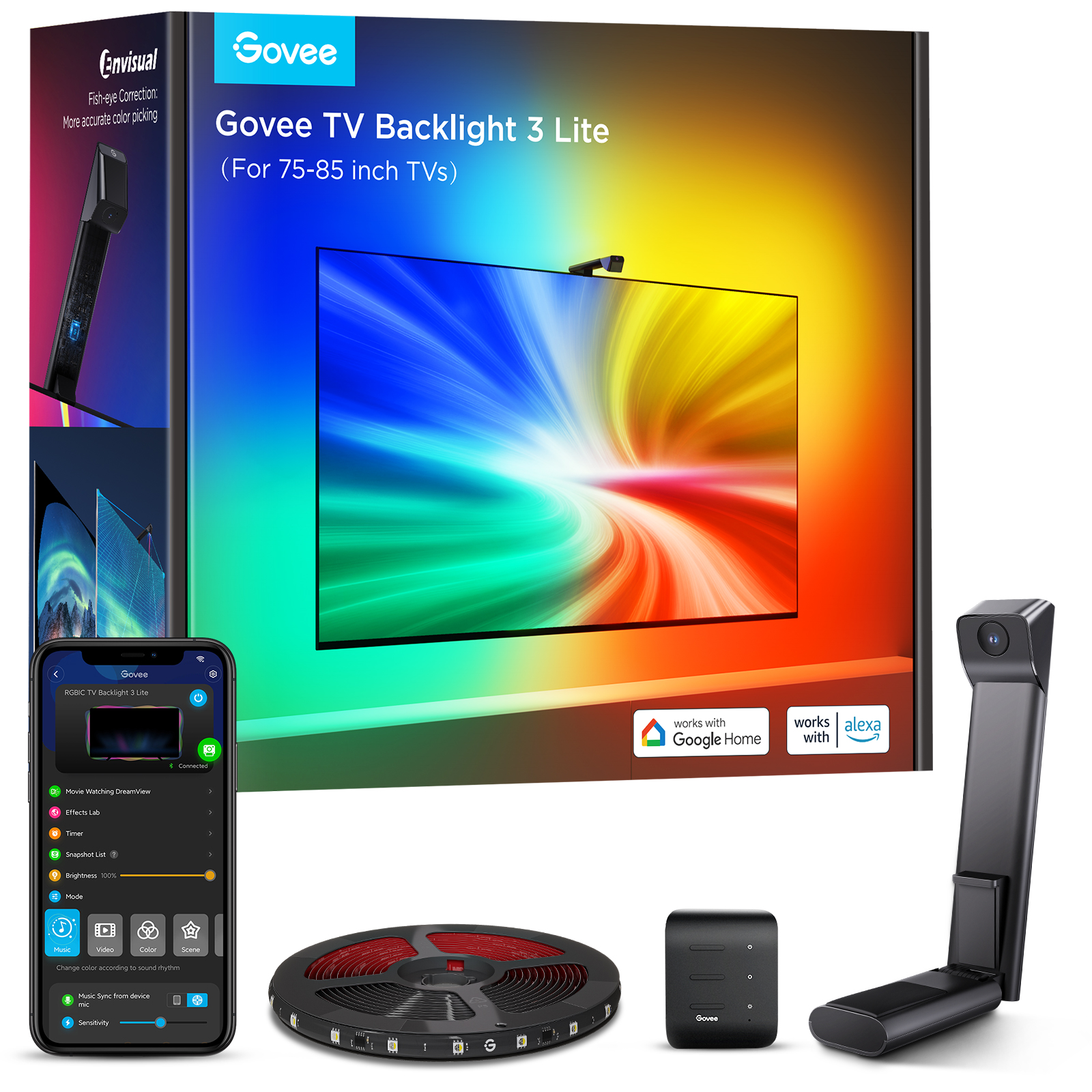 Govee H6099 TV Backlight 3 Lite | Retroilluminazione a LED | per TV 75-85 pollici, RGBICW, Wi-Fi+Bluetooth