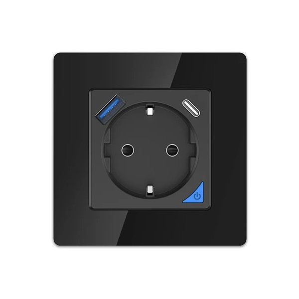Extralink SMART LIFE WALL SOCKET OUTLET 230V + SINGLE FRAME, WIFI, 1 X USB-A, 1 X USB-C, BLACK