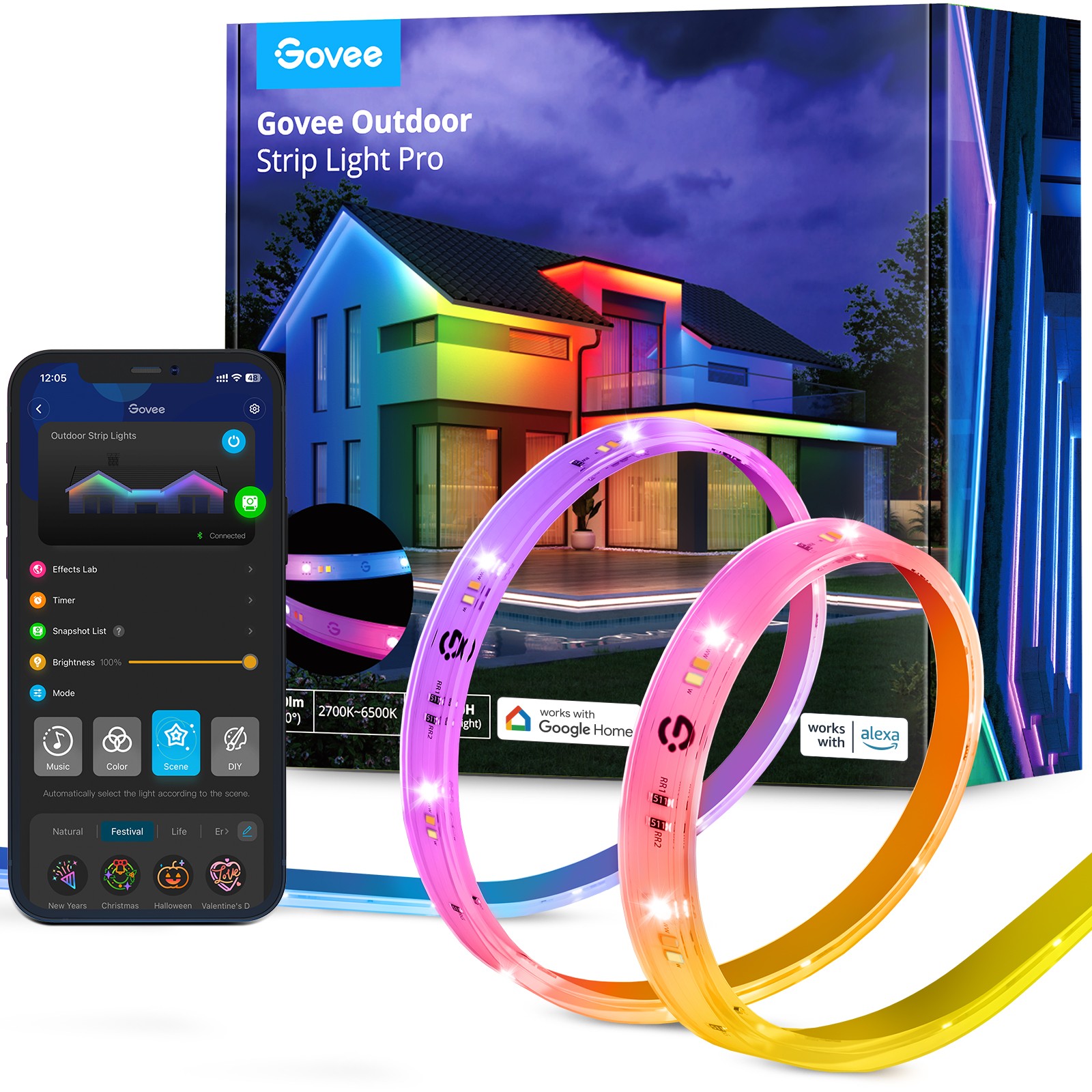 Govee H70A1 Outdoor Strip Light Pro 10m Striscia LED Wi-Fi Bluetooth RGBICWW