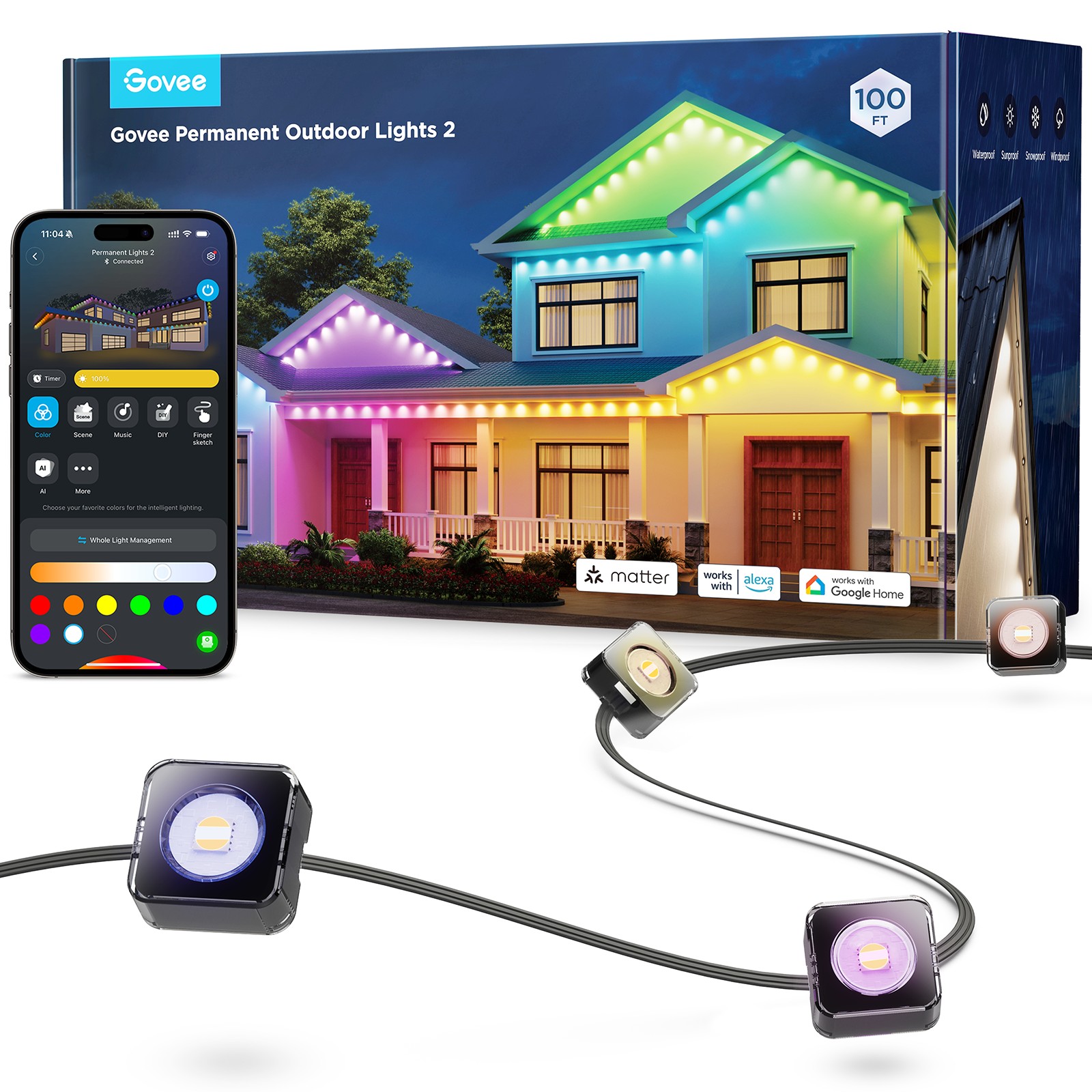 Govee H705E Permament Outdoor Lights 2 30m Illuminazione a LED RGBICW Wi-Fi Bluetooth IP67