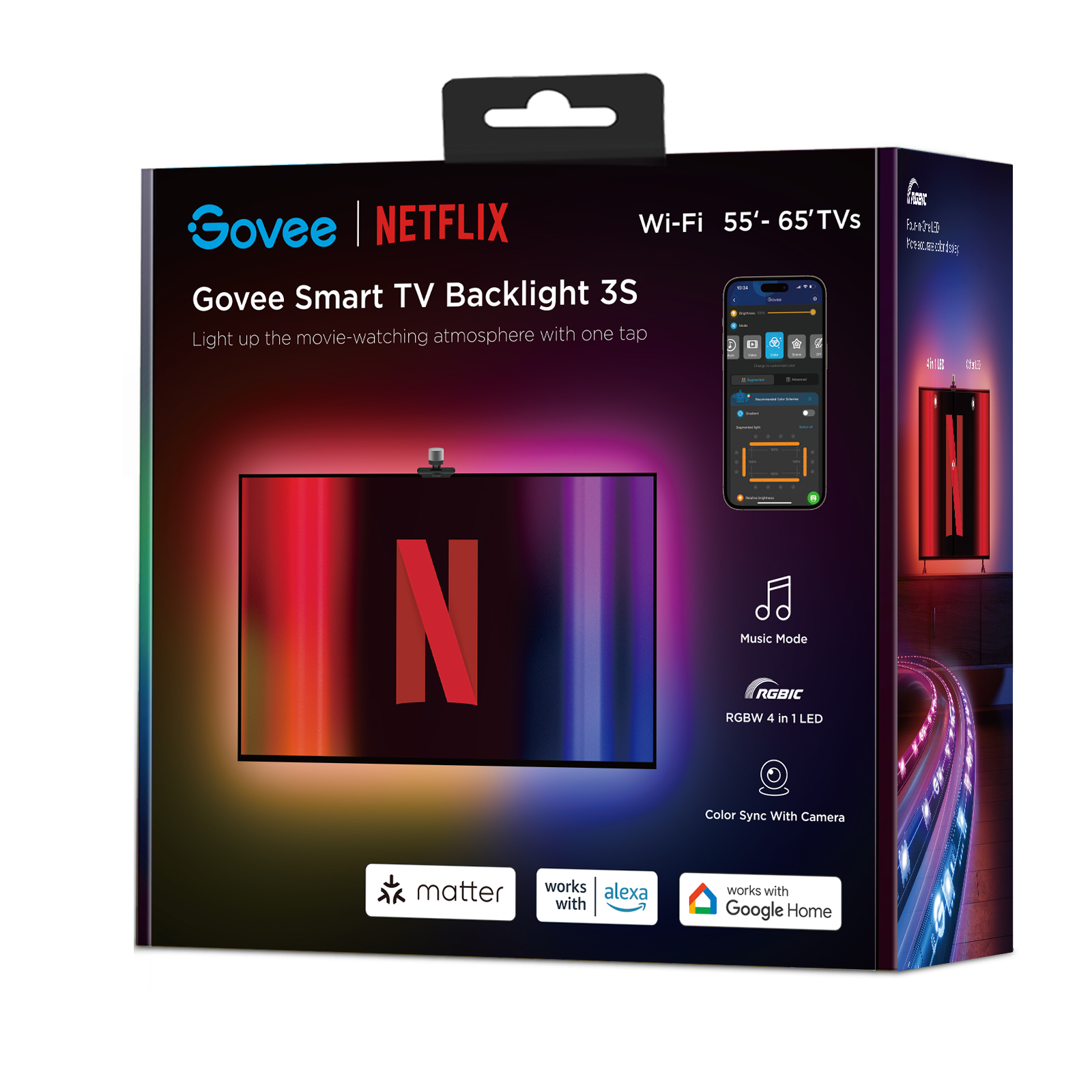 Govee H6098 Envisual TV Backlight Netflix Co-branding Version Striscia LED retroilluminazione per TV 55-65 pollici RGBIC Wi-Fi