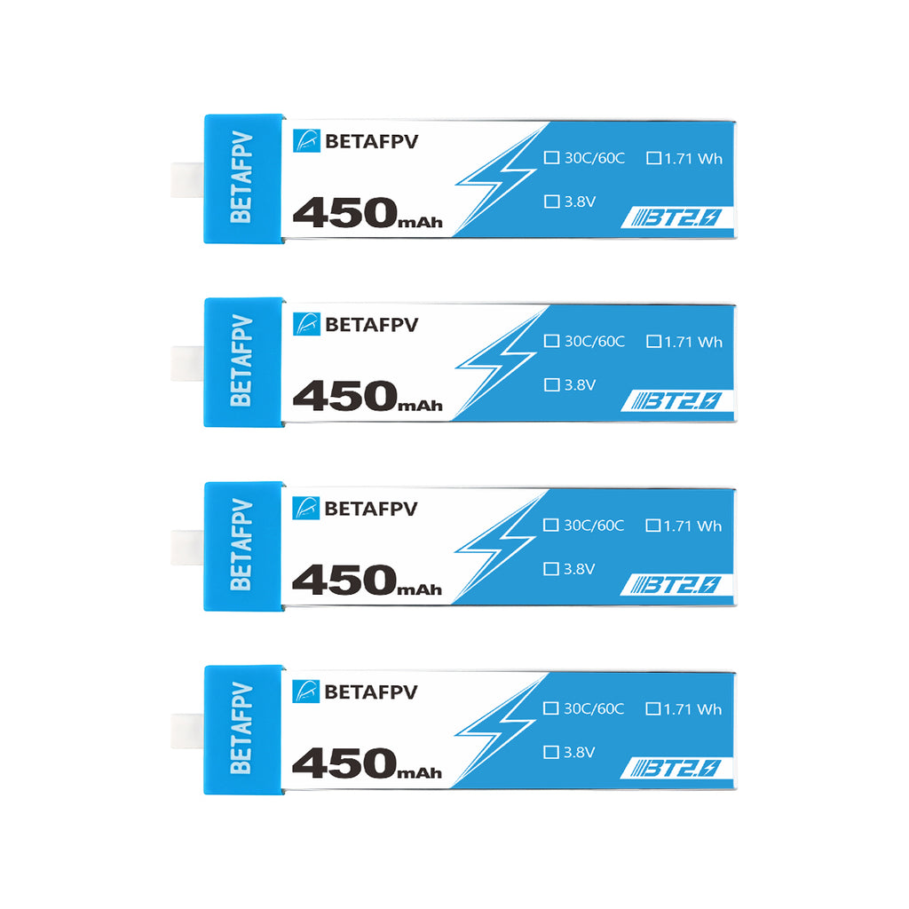 BetaFPV BT2.0 450mAh 4-pack | Zestaw baterii do dronów 1S | 3.8V, 450mAh