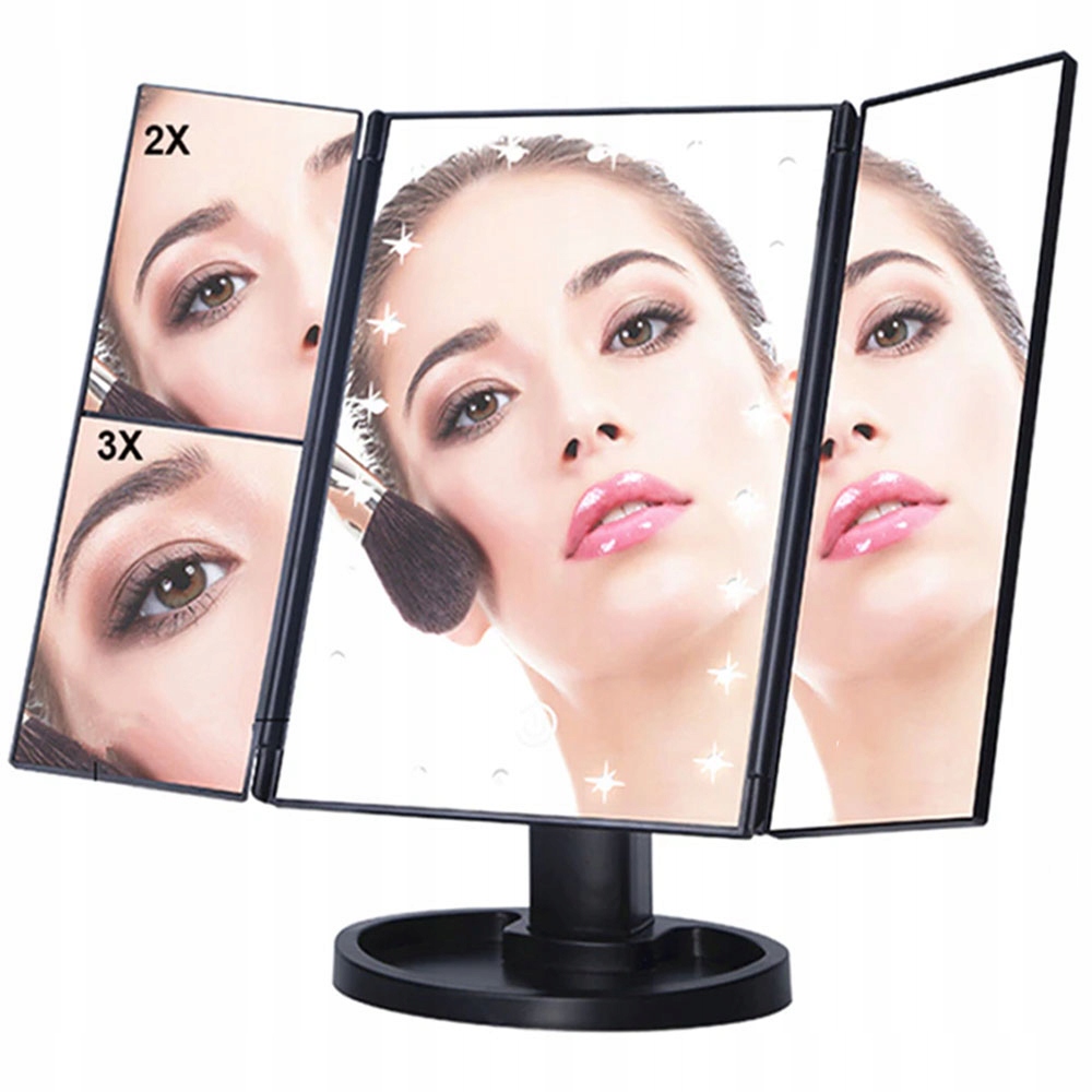 Extralink Makeup mirror with magnification, black, extendable, illuminated, with stand