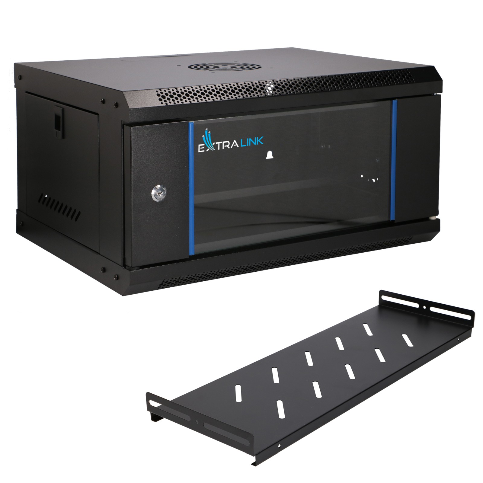 Extralink LITE 4U 530X400 WALL-MOUNTED RACKMOUNT CABINET BLACK WITH SHELF