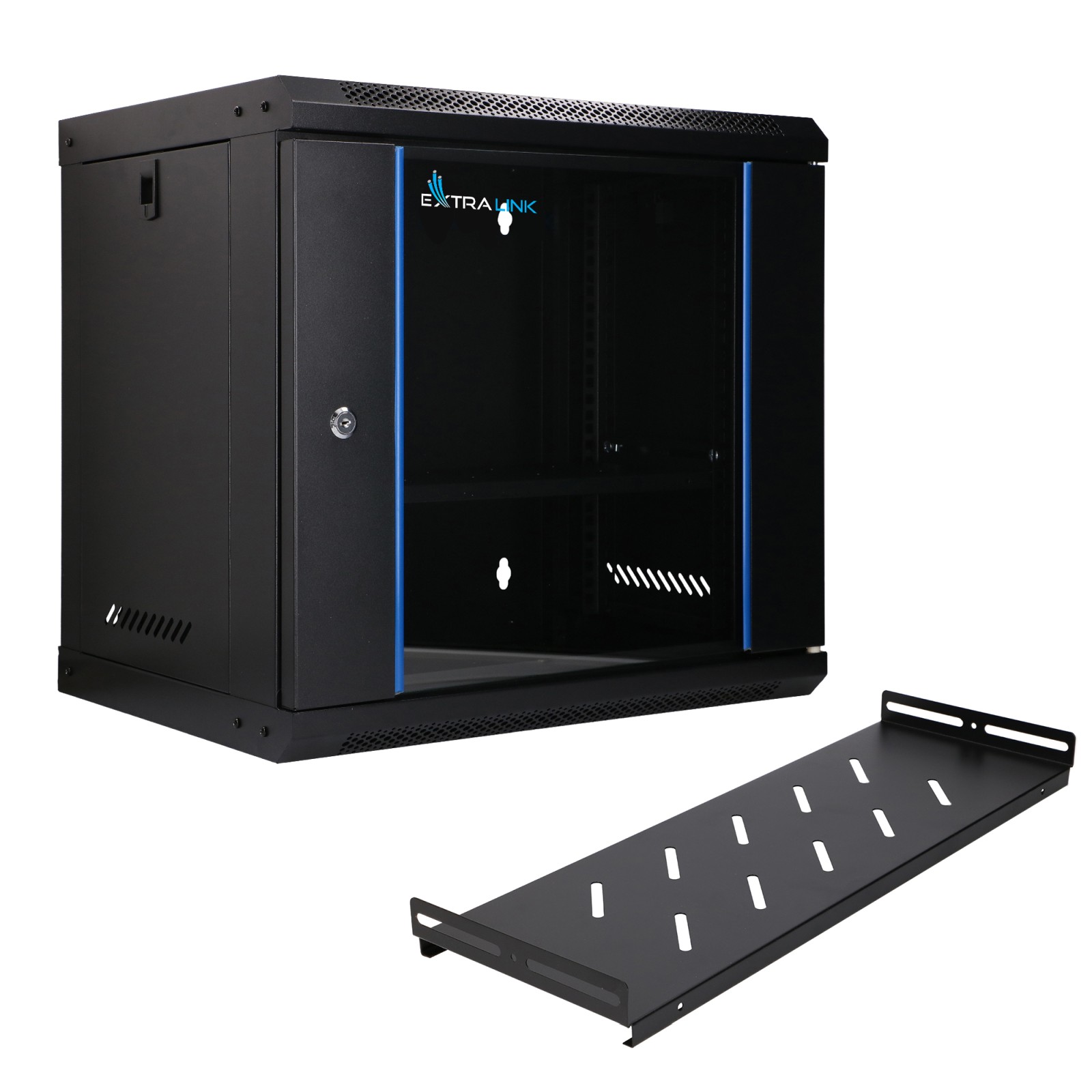 Extralink LITE 9U 530X400 WALL-MOUNTED RACKMOUNT CABINET BLACK WITH SHELF