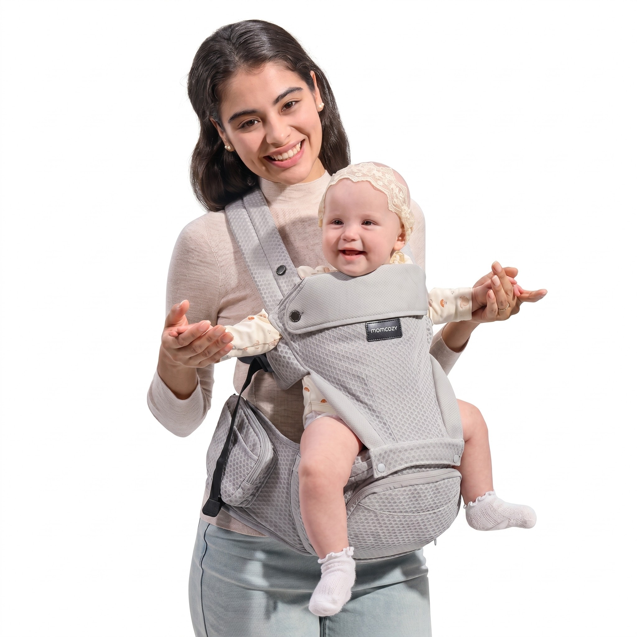 Momcozy Baby Carrier with Hip Seat | Baby carrier with hip seat | Grey colour