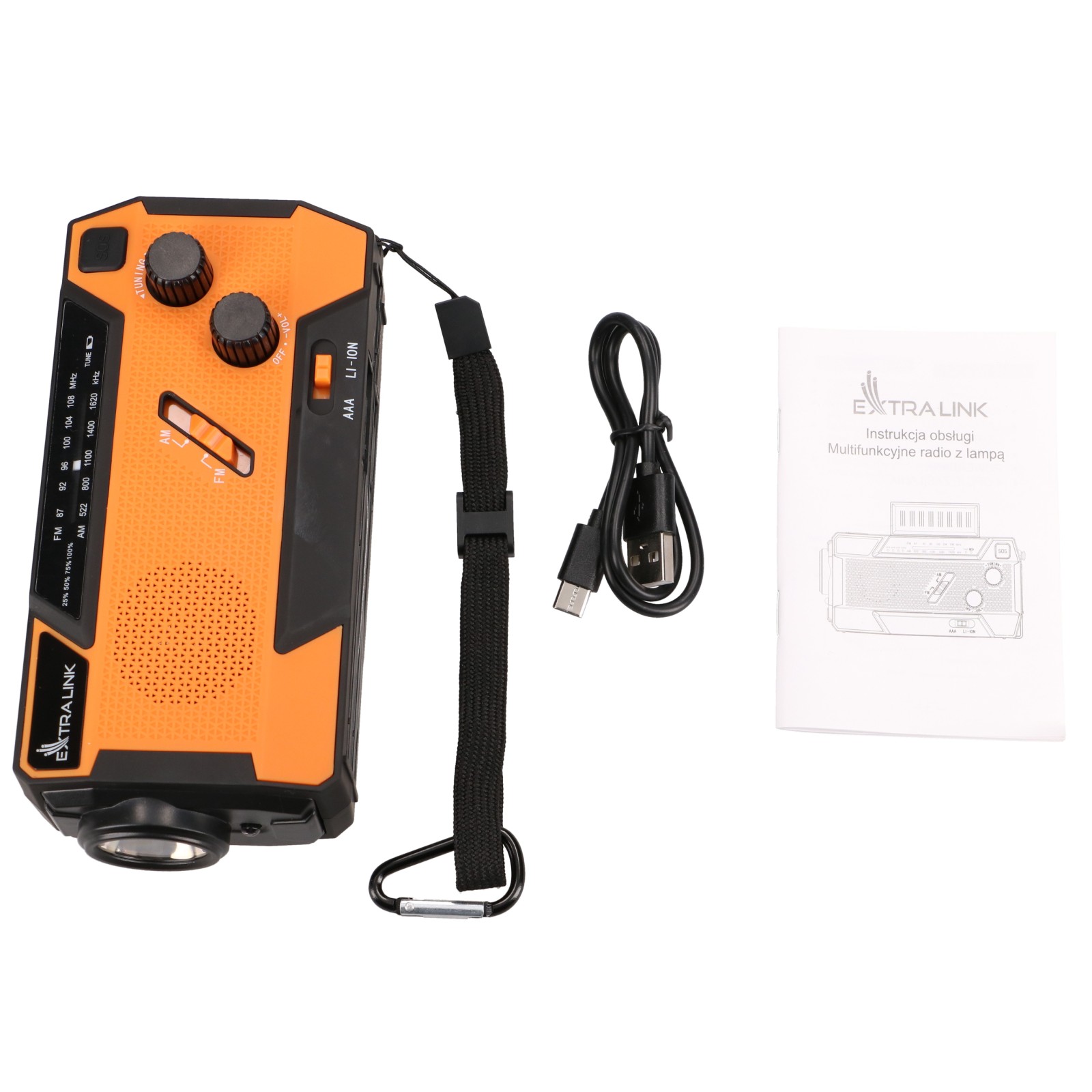 EXTRALINK RADIO AWARYJNE SOLARNE Z KORBKĄ DYNAMO POWERBANK 4000MAH Z LATARKĄ SOS SR-4000