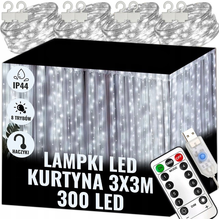 Extralink LED Curtain Light 300 Cold White 3x3 Holiday Christmas Garland 5V USB