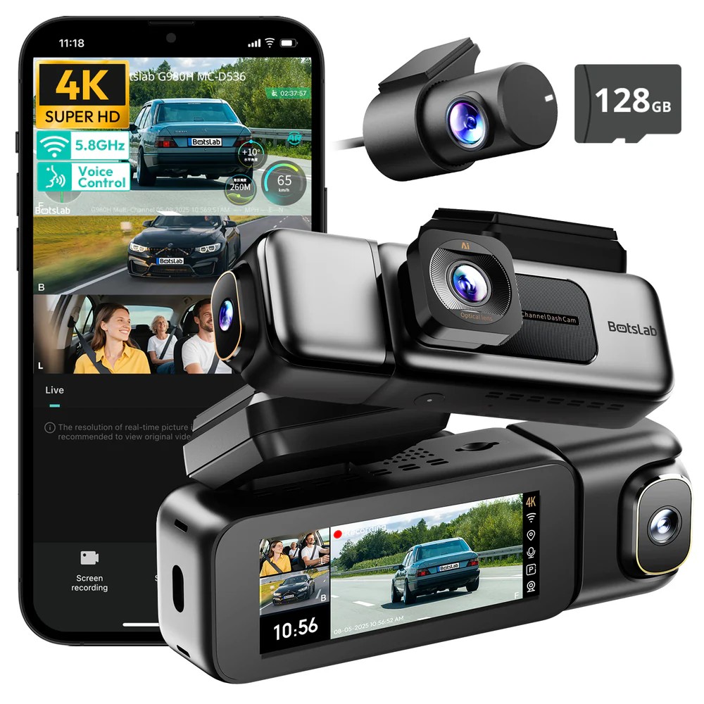 Botslab G980H 3 Channel | Rejestrator samochodowy | 4K front + 1080p tył/bok, GPS, 2.4GHz/5GHz Wi-Fi