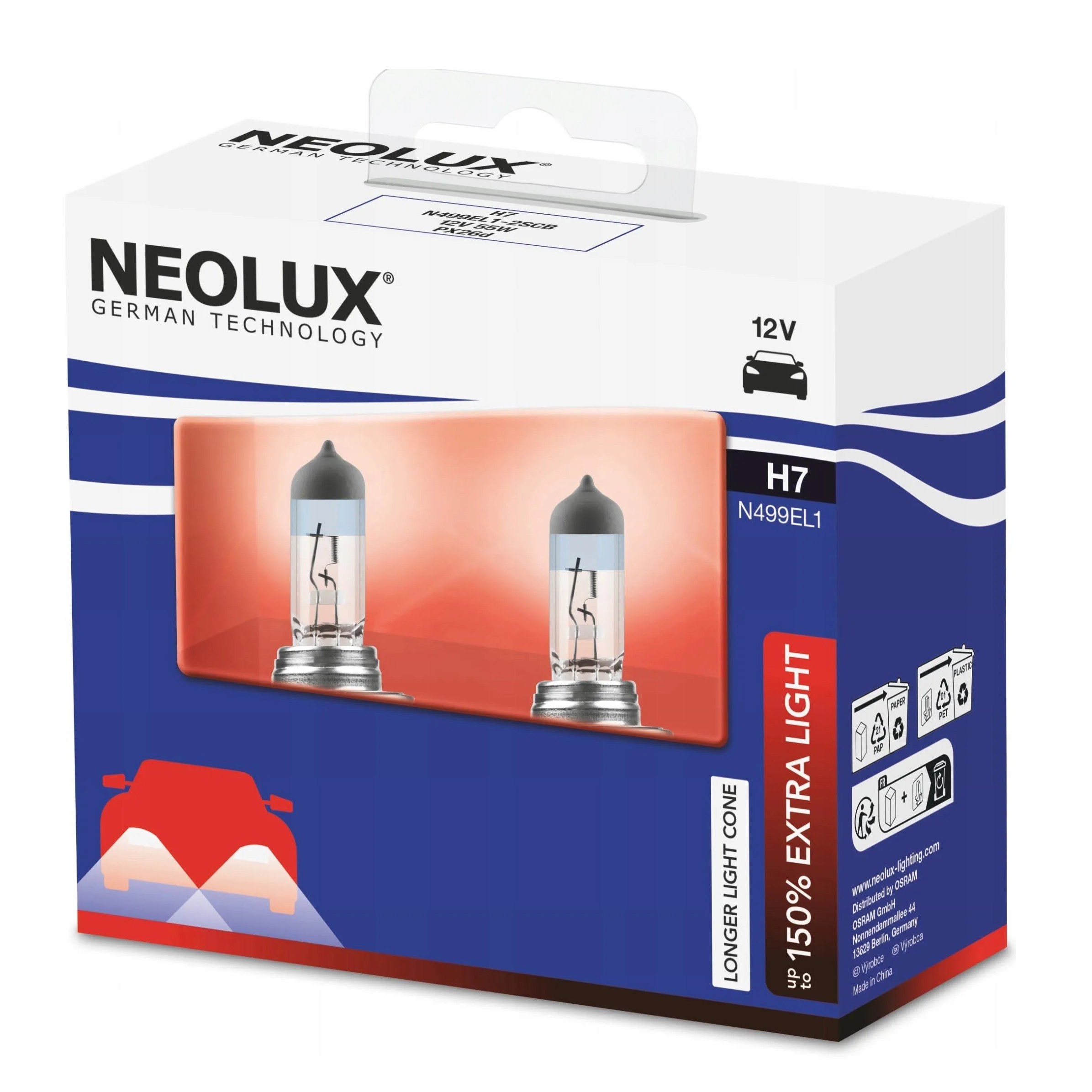 NEOLUX H7 EXTRA LIGHT 12 V 55 W, 2 pieces.