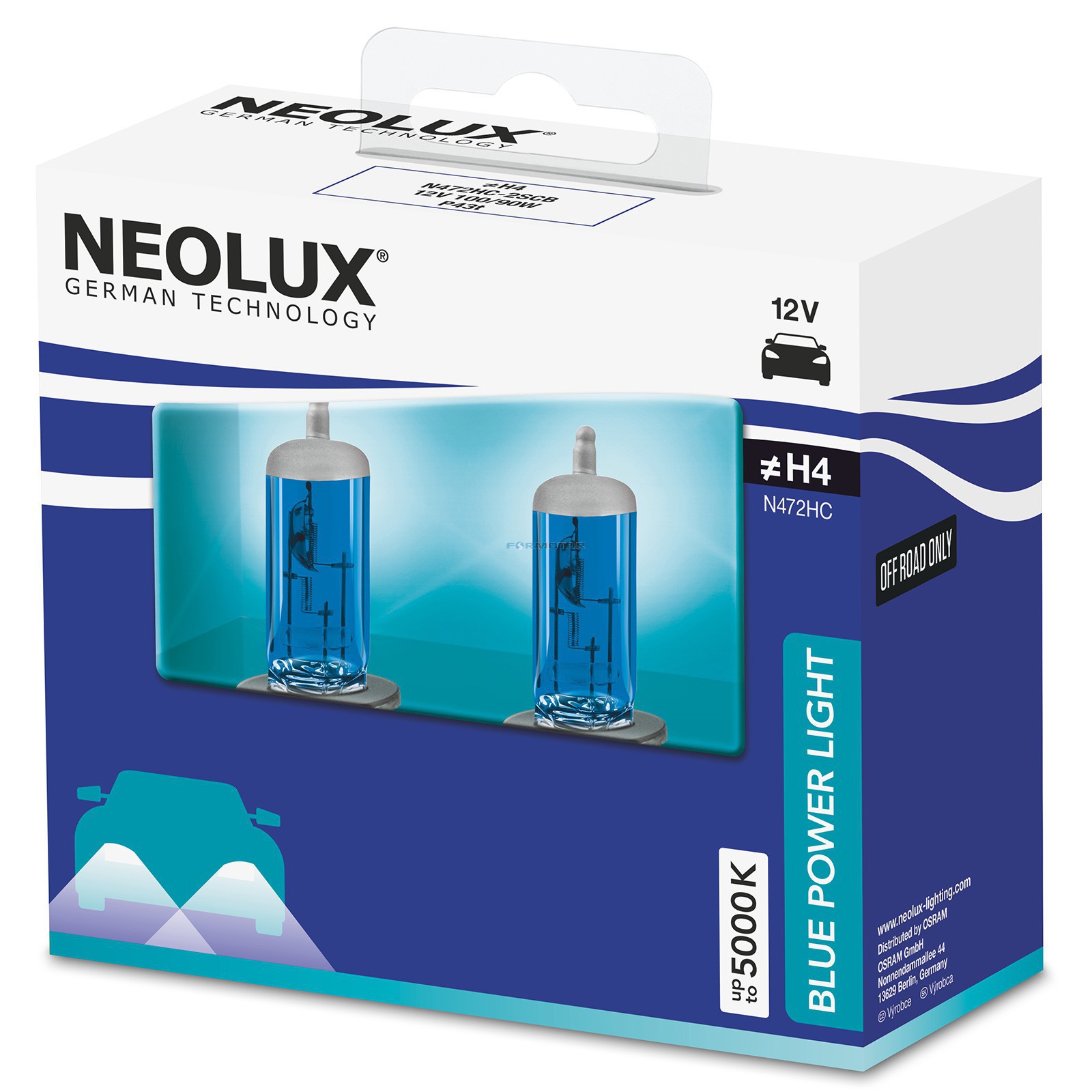 NEOLUX BLUE POWER LIGHT H4 12 V 100/90 W, 2 pieces.